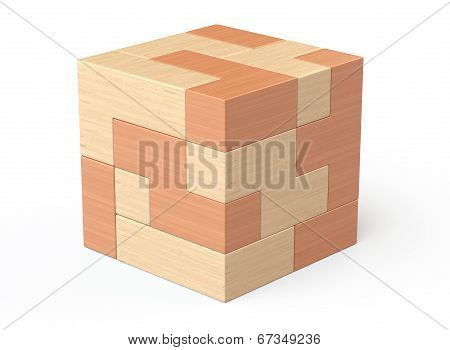 Wooden Cube Brain Teaser Game