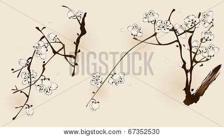 Plum blossom with line design in two different compositions