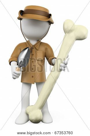 3D White People. Archaeologist With Dinosaur Bone