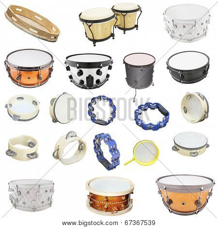 The image of percussion instruments under the white background