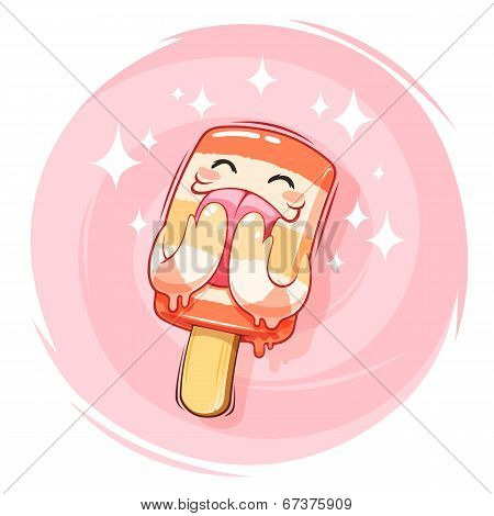 Happy Cartoon Ice Cream on Round Frame