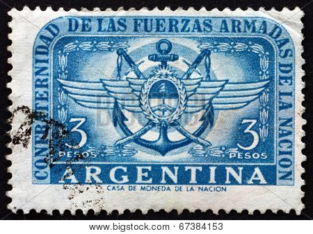 Postage Stamp Argentina 1955 Army, Navy And Air Force Emblems