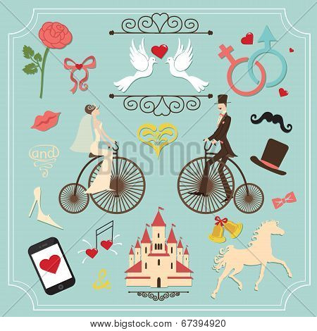 Vintage Set For Wedding Invitation.cute Design Elements