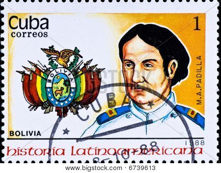 Frimärke visar Bolivia chef M. A. Padilla