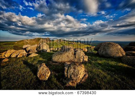 mountain landscape with beautiful sky in Dobrogea, Romania