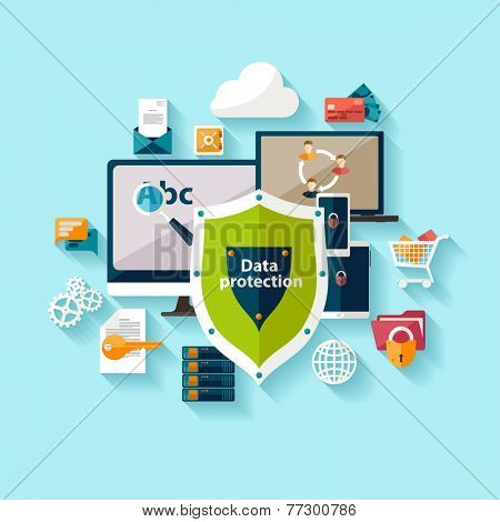 Data protection and safe work. Flat design.