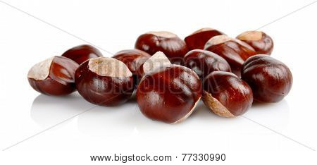 Closeup Shot Few Chestnuts Isolated On White Background