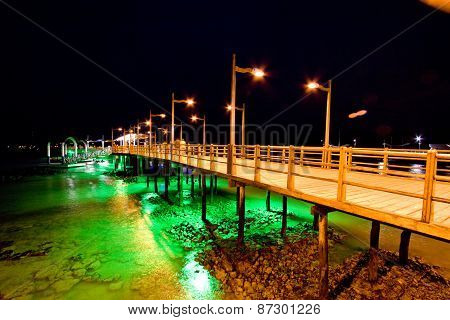 Pier of Baquerizo Moreno Port in Galapagos at night