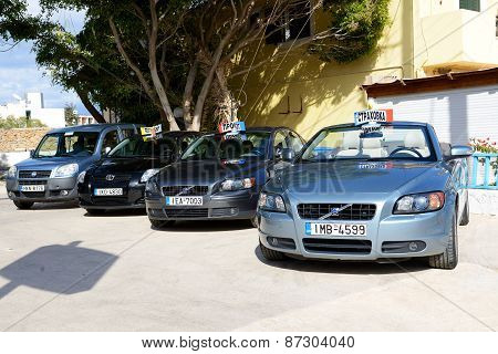 Crete, Greece - May 15: The Cars For Rent Are Waiting For Clients Near Rent Office, On May 15, 2014,