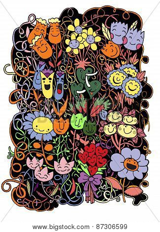 Hand Drawn Doodle Sketch Flowers  Background