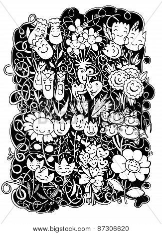 Hand Drawn Doodle Sketch Flowers  Background