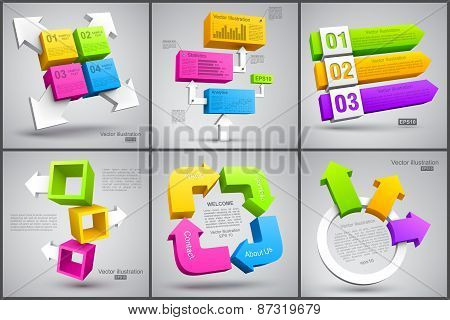 Set of colorful cubes with arrows 3D