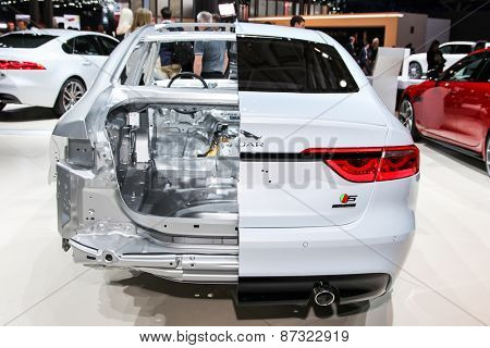 NEW YORK - APRIL 1: Jaguar exhibit Jaguar XF at the 2015 New York International Auto Show during Press day,  public show is running from April 3-12, 2015 in New York, NY.