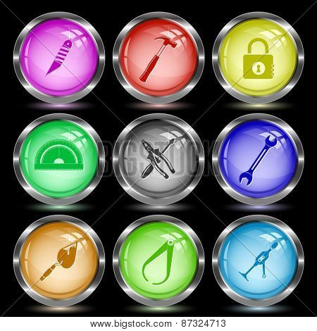 Industrial tools set. Internet button. Vector illustration.