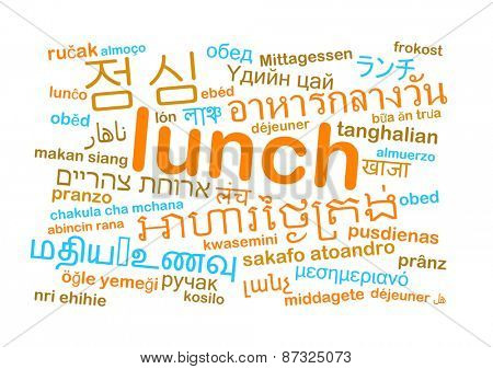 Background concept wordcloud multilanguage international many language illustration of translation lunch meal