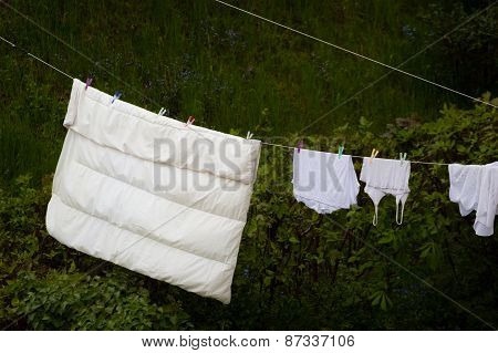 Clean Laundry Hanging To Dry On Line Outdoor