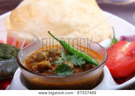 Indian Spicy Dish, Chole Bhature Topping Of Green Chili