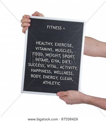 Fitness Concept In Plastic Letters On Very Old Menu Board