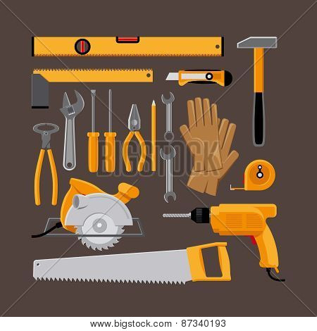 Hand tools icons in flat style