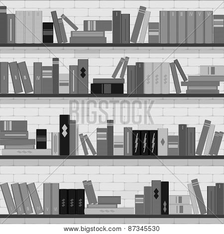 Seamless Pattern Bookshelves, Books On The Brick Wall Background