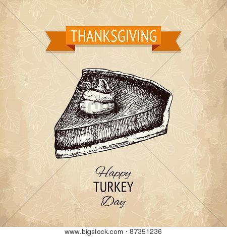Vintage turkey day sketch on aged background