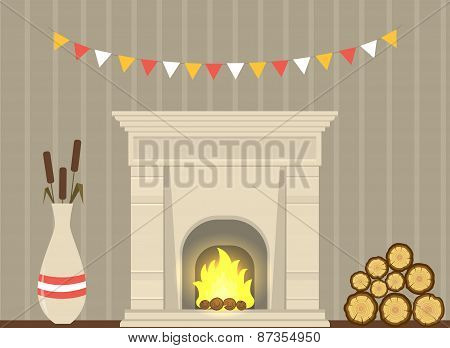 Illustration - A Fireplace In The Living Room Interior