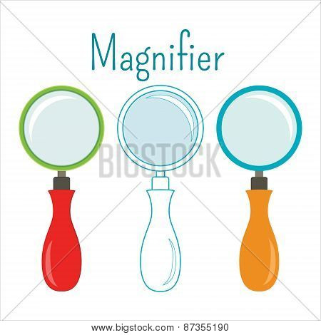 Object Magnifier. Different Designs, Flat Line.