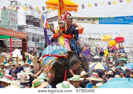 SUKHOTHAI - APRIL 7 : Sukhothai ordination parade on elephant back festival at Hadsiao Temple