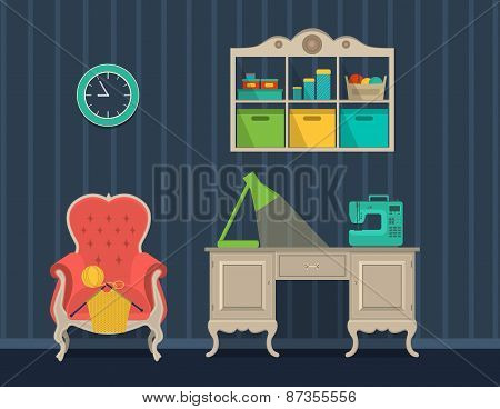 Interior Rooms For Crafts. Flat Design.