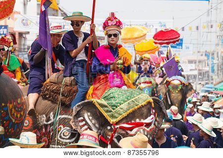 SUKHOTHAI - APRIL 7 : Sukhothai ordination parade on elephant back festival at Hadsiao Temple