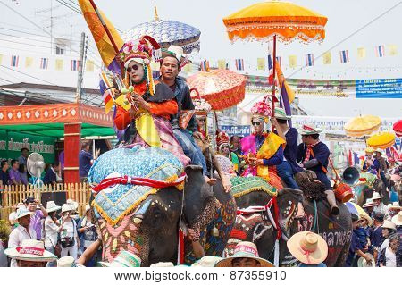 SUKHOTHAI - APRIL 7 : Sukhothai ordination parade on elephant back festival at Hadsiao Temple
