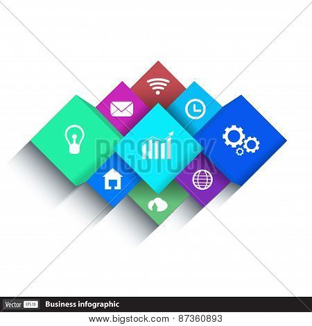 Infographics Cube Box For Business With Icons.