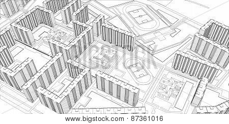 Wire-frame buildings. Vector