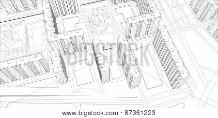 Wire-frame buildings. Vector