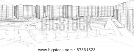 Wire-frame buildings. Vector