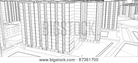 Wire-frame buildings. Vector
