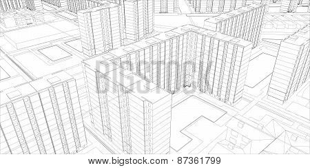 Wire-frame buildings. Vector
