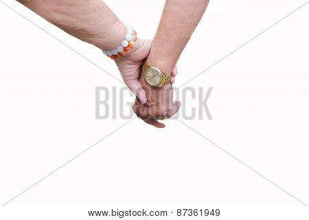 Elderly people holdind hand together in white background