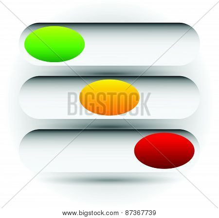 Power Buttons, Switches With 3 States. Simple Ui, Interface Elements.