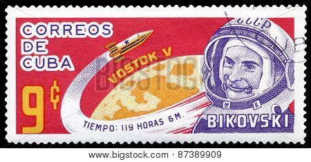 Vintage  Postage Stamp. Cosmonaut Valery Bykovsky