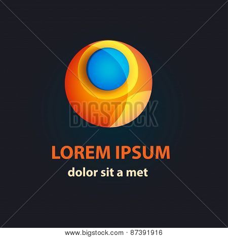 Vector Sci-fi Logo Template. Hi-tech Orange Sphere With Background