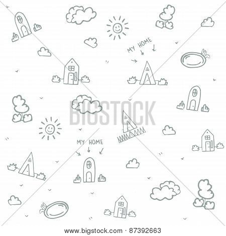 Houses. Vector Pattern.