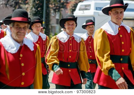 Members of a traditional Dutch guild in a parade