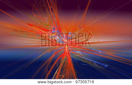 Shining a fantastic red line in a furious movement go beyond the horizon. Fractal art graphics
