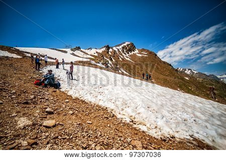 People - Tourists And Climbers On Mount Cheget