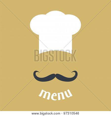 Big Chef Hat With Mustache Vector Illustration.