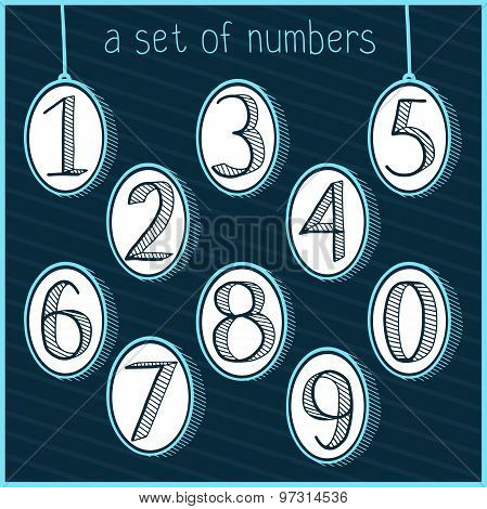 Set of painted numbers. Hand drawing. Numbers. Background.