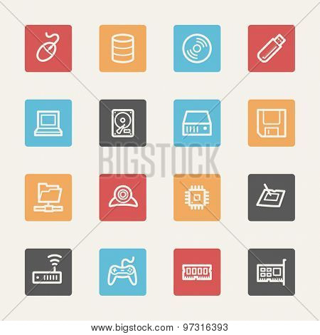 Computer components web icons set