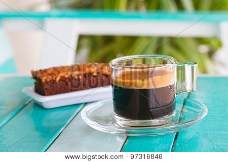 Black Coffee Cup On White Blue Table