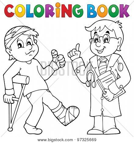Coloring book with patient and doctor - eps10 vector illustration.